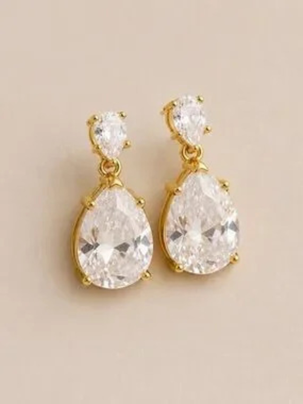 14K Gold Dipped Pear Shape CZ Earrings (5585)